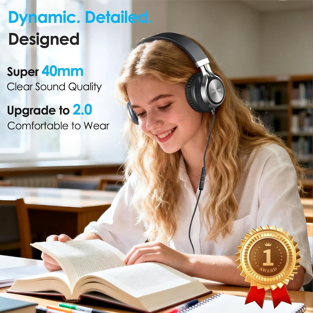 INFURTURE USB-C-Kopfhörer mit Mikrofon und Lautstärkeregler, Nur 191g Over Ear kopfhörer, Leicht Kop