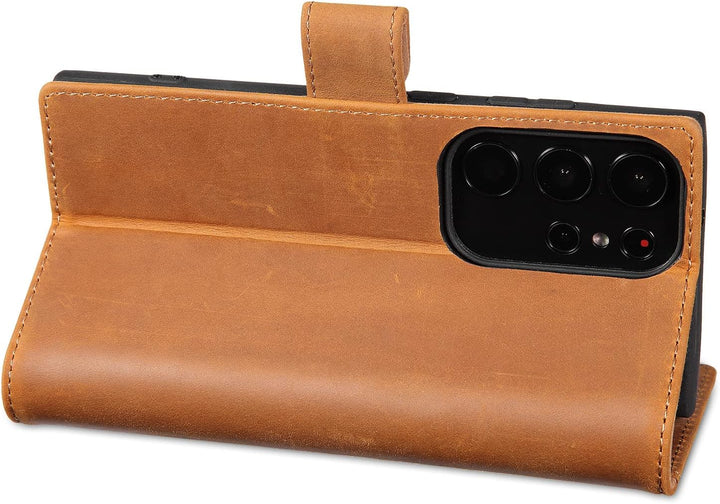 LENSUN Echtleder Hülle für Samsung Galaxy S23 Ultra, Handyhülle [Echtes Leder] [Magnetverschluss] [R