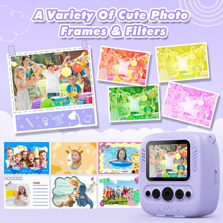 CalineGam Kinderkamera Sofortbildkamera, 48MP Sofortbildkamera Kinder mit 32GB Karte & Druckpapier,