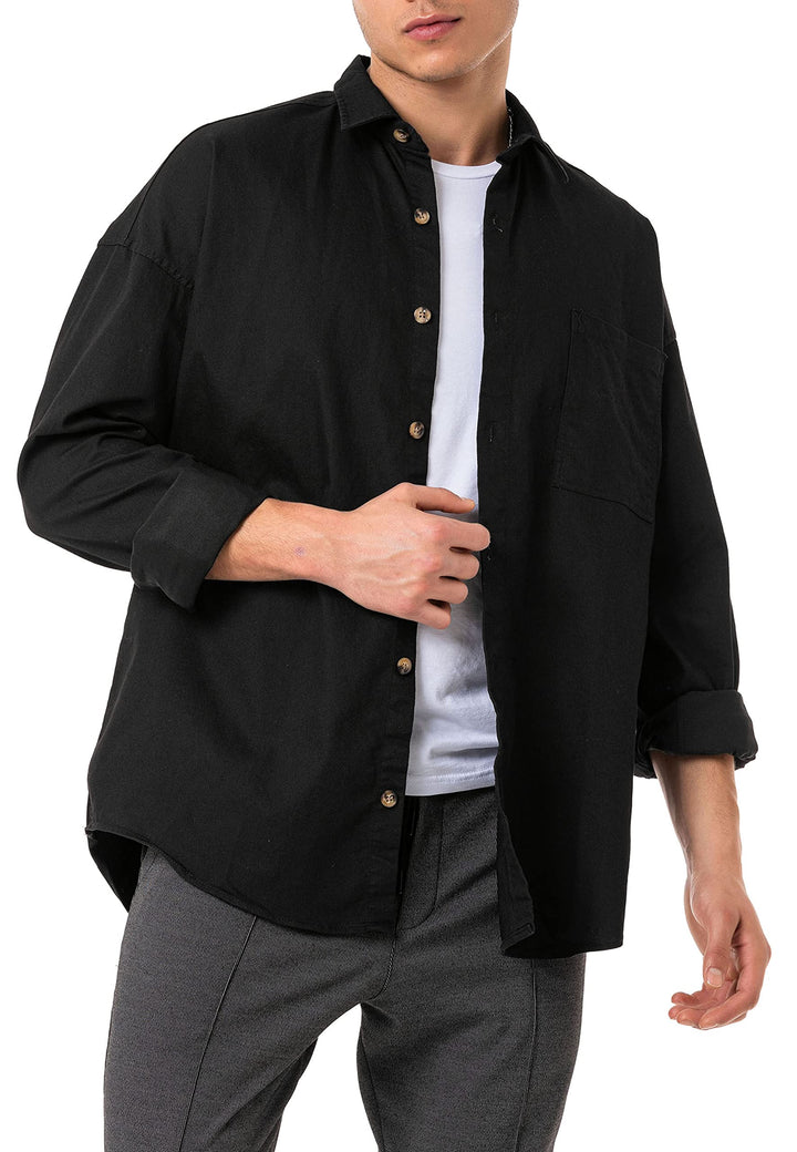 Redbridge Jeanshemd Premium Denim Langarm Oversized, S Schwarz