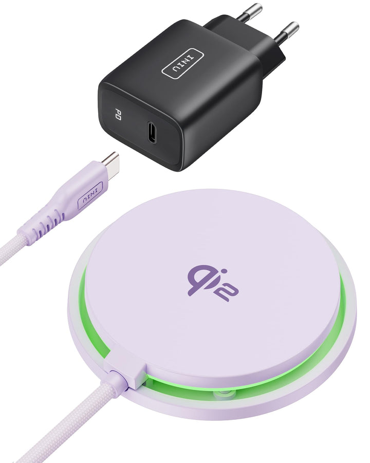 INIU Kompatibel mit Mag-Safe Ladegerät Lila, 15W Qi2-zertifiziert Kabelloses Ladegerät mit Lüfterküh