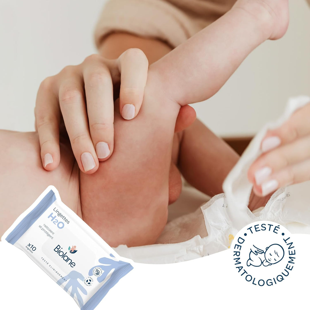 BIOLANE - Babytücher H2O mit Wasser – Pocket – Baby – 24 x 10 Stück (240 Tücher) – für empfindliche