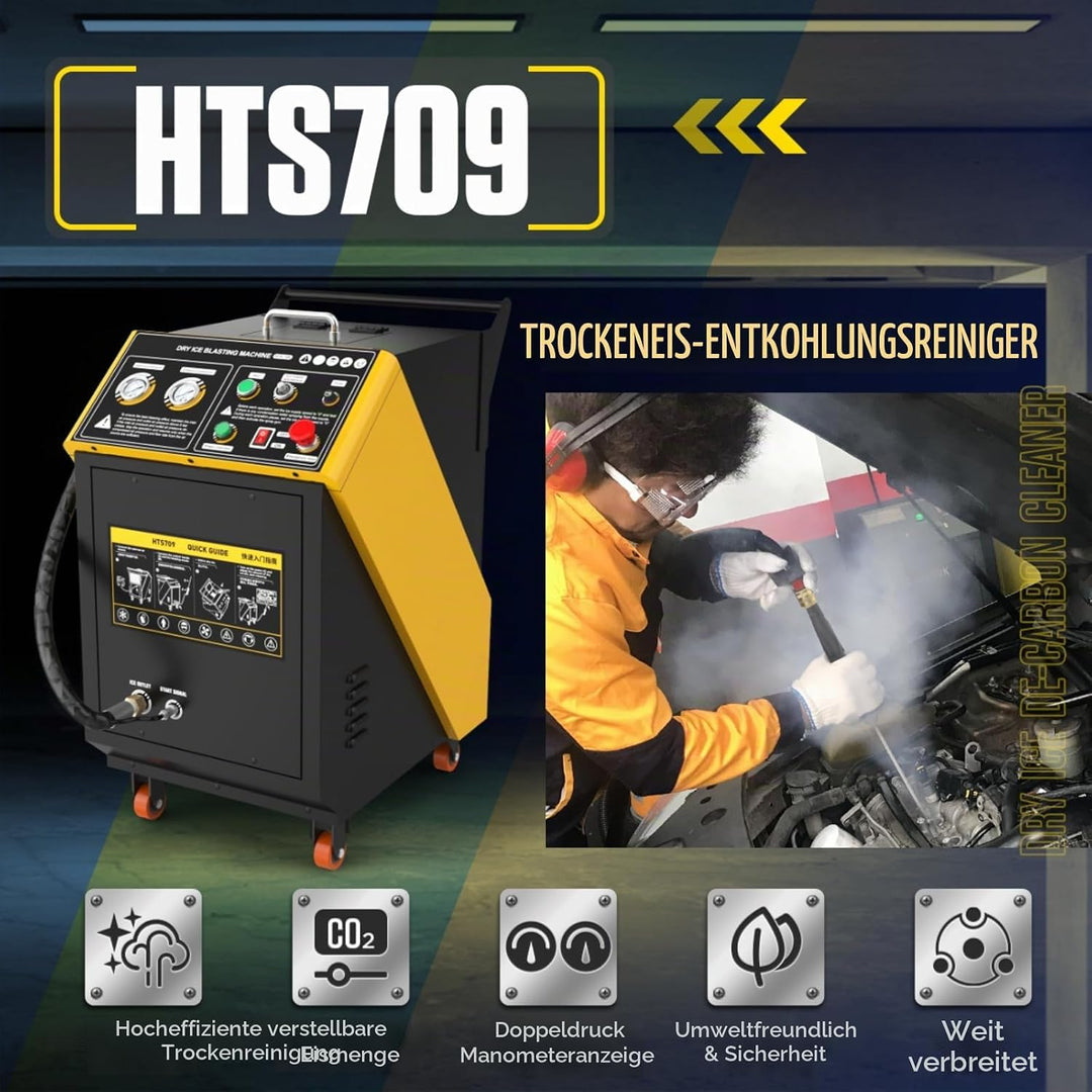 Trockeneisstrahler,HTS709 Pellet-Trockeneis-Reinigungsmaschine,Doppeldruckanzeige,3mm Granulat-Trock