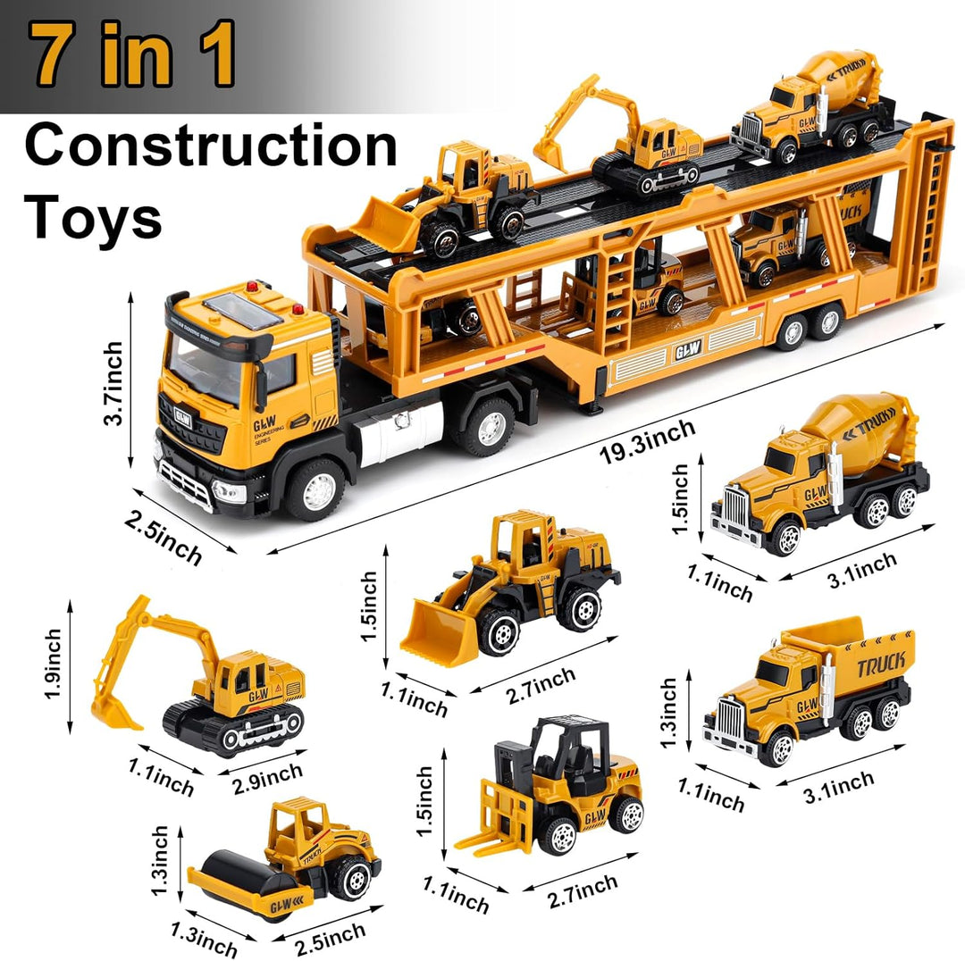 Naxudcoo Baufahrzeug Spielzeug für Kinder, LKW Spielzeugset mit Bagger, Autotransporter, Bulldozer,