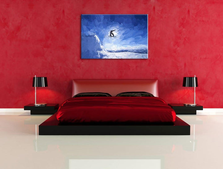 Pixxprint Snowboard Sprung Extremsport als Leinwandbild/Grösse: 100x70 cm/Wandbild/Kunstdruck/fertig