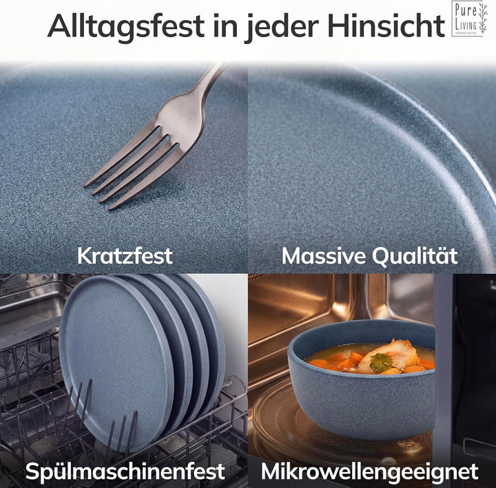 Steingut Teller gross 6 Pers. Hochwertiges Urban Style TEST SEHR GUT Speiseteller Set - Spülmaschine