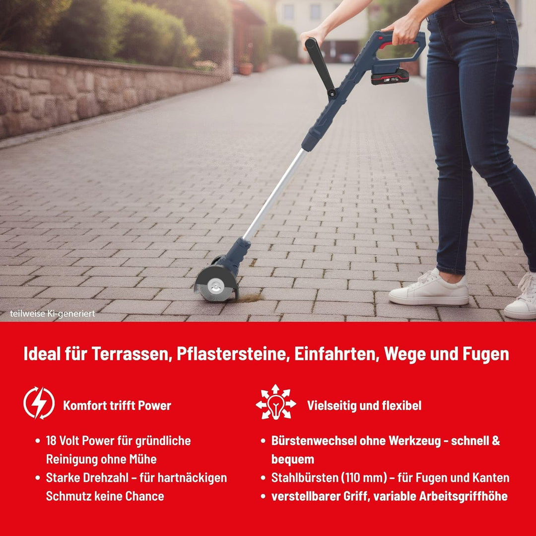 Güde GFR 18-0 Akku-Fugenreiniger - 18 Volt Li-Ion, 1200 Umdrehungen pro Minute, 11 cm Bürstendurchme