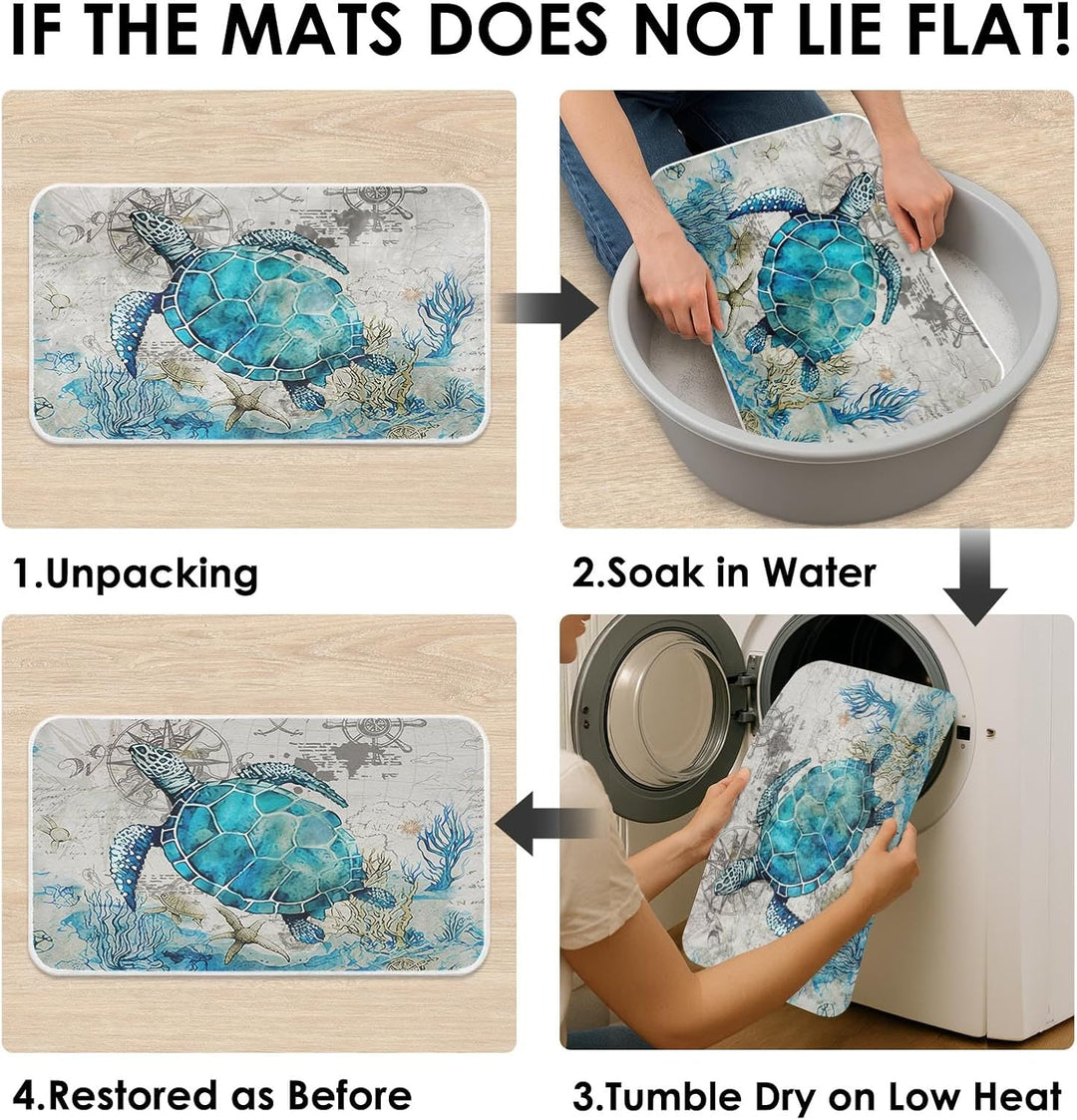 Britimes Badematte für Badezimmer, Badezimmermatten, rutschfest, blaue Schildkröte, waschbar, Bodenm