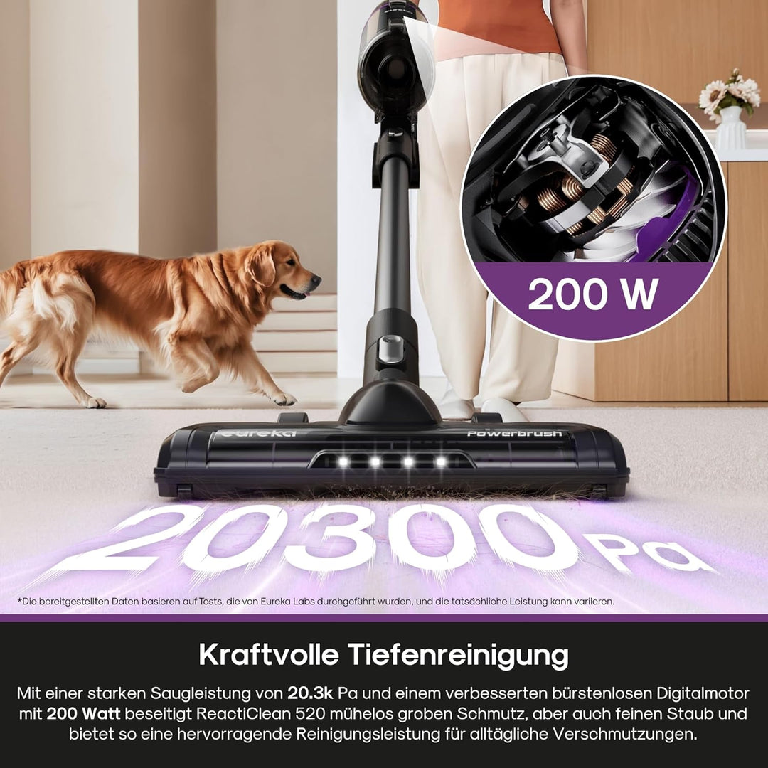 Eureka ReactiClean 520 Staubsauger, Akku Staubsauger, 4-in-1 Design kabellos, Überlegene 5-Stufen Fi
