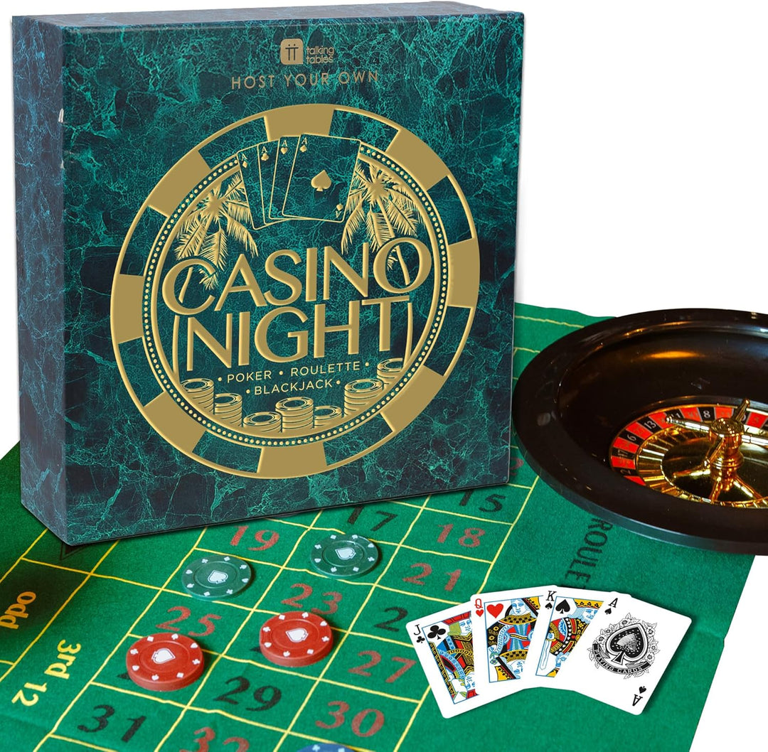Talking Tables Casino Night Game Kit - Play Poker, Blackjack, Roulette - Glücksspielset für Erwachse