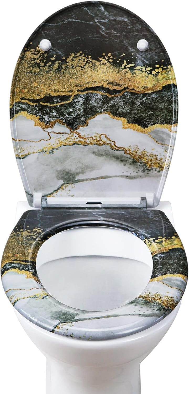 WC Sitz mit Absenkautomatik, Toilettendeckel Duroplast, Klodeckel mit Schnellverschluss, Klobrille M