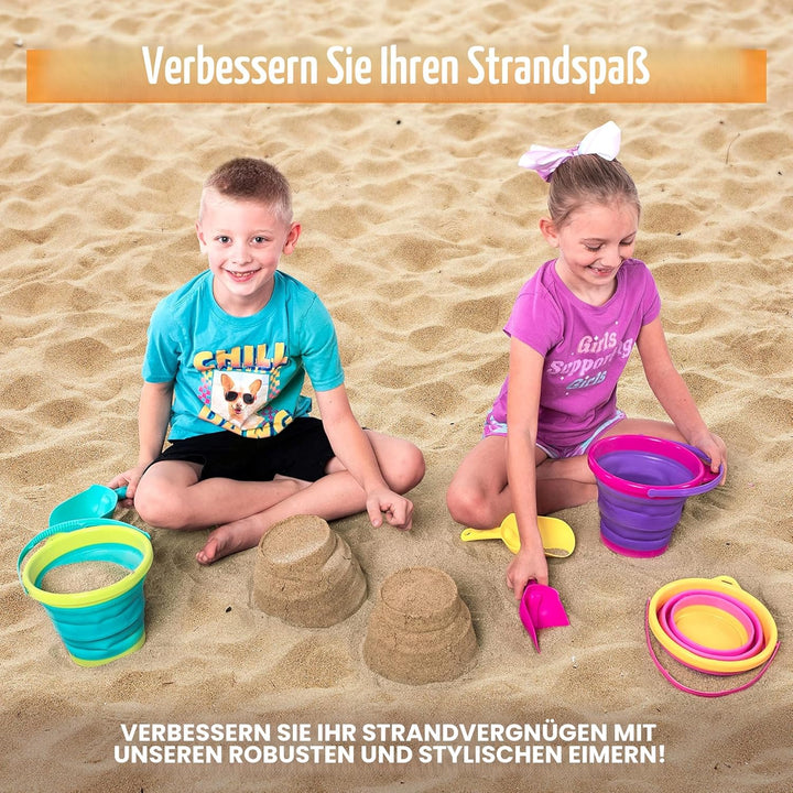 JOYIN 3 Packungen Faltbares Strand Eimer Set，Sandkasten Faltbare Sandspielzeug Eimer mit Netz-Rücksa