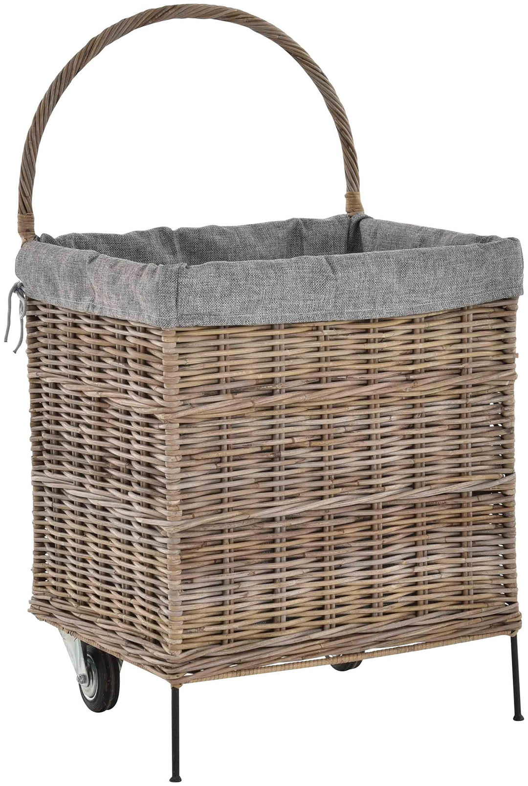 Holzwagen/Kaminholzwagen aus Rattan-Naturrohr/Stabiler Eisenrahmen / 54x44x95 mit Stoffinlett