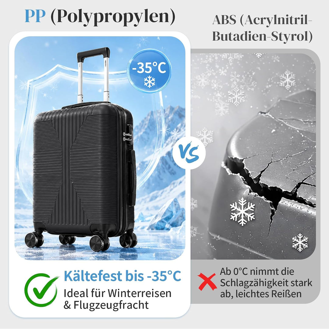 LEADZM Koffer Set 5 teilig mit Kosmetikkoffer aus PP (Schwarz) Schwarz 5 Tlg, Schwarz 5 Tlg
