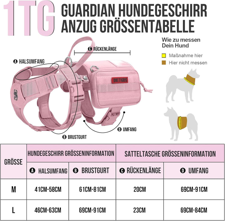 OneTigris Service Hundegeschirr, Guardian Geschirr mit 3 Edelstahl D-Ringen und Grosser Kapazität Ta