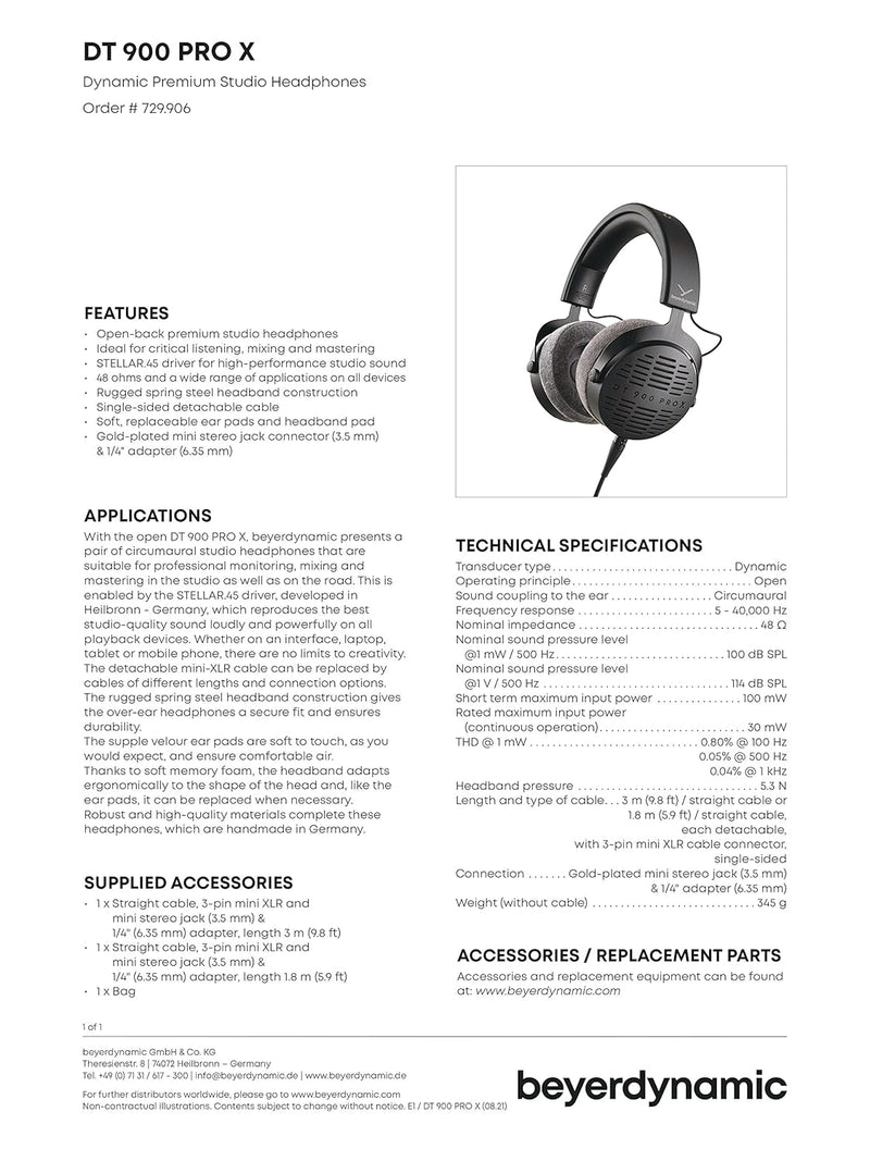 beyerdynamic DT 900 PRO X Offener Studio-Kopfhörer mit STELLAR.45 Treiber für Mixing & Mastering an