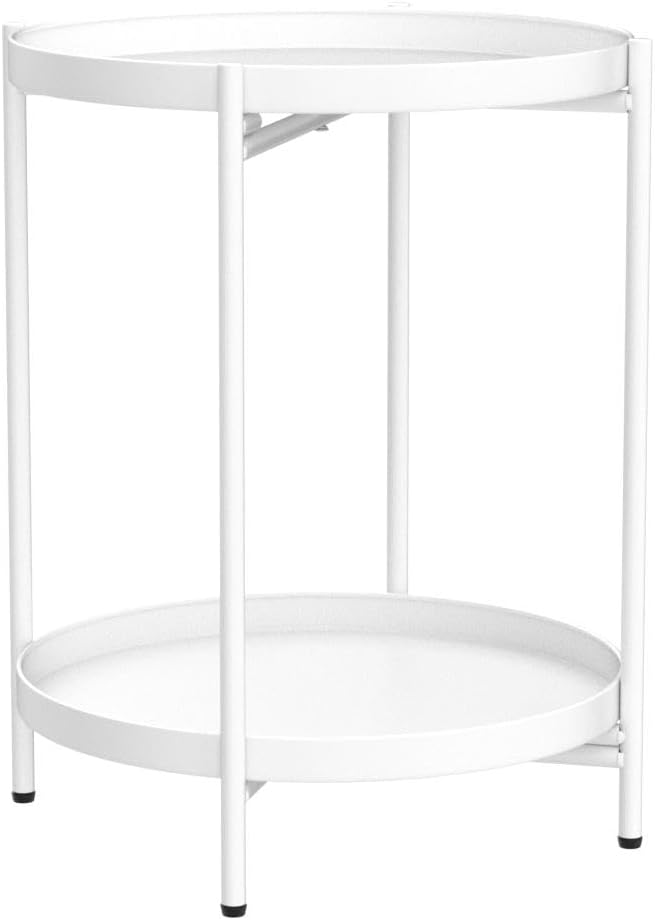 HollyHOME Runder Beistelltisch, 2 Ebenen Beistelltisch Metalltablett, Snacktisch, Couchtisch, Teetis