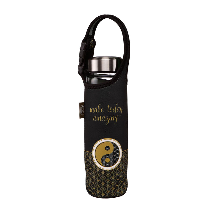 Trinkflasche mit Neoprenhülle YING YANG Lotus schwarz 0,7l Goebel Porzellan