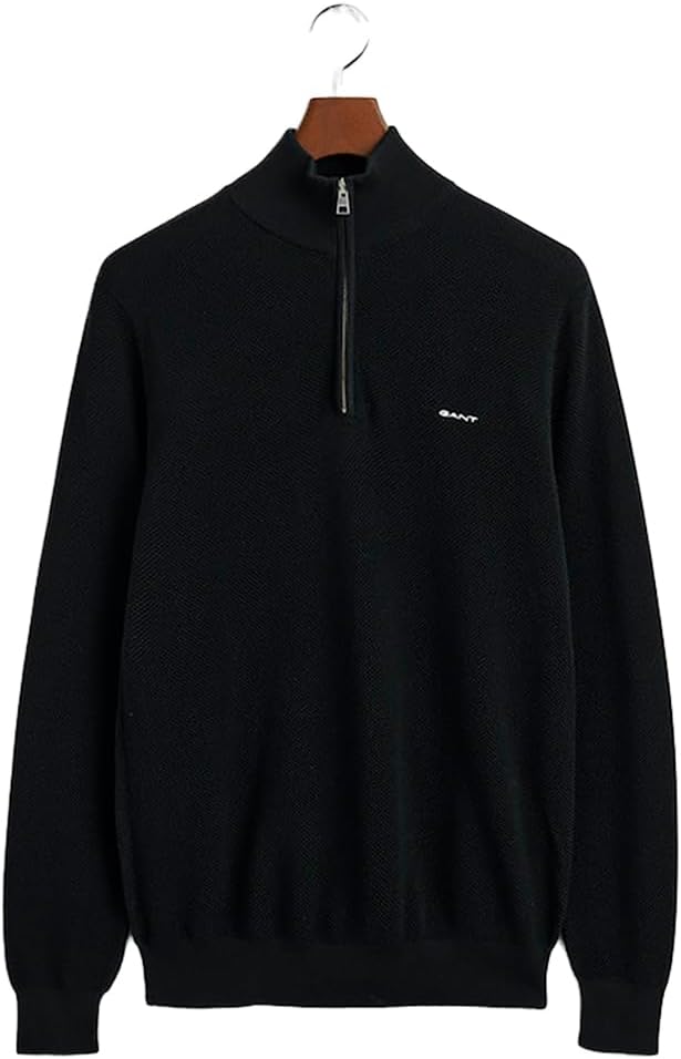 GANT Herren Cotton Pique Halfzip Pullover, Schwarz
