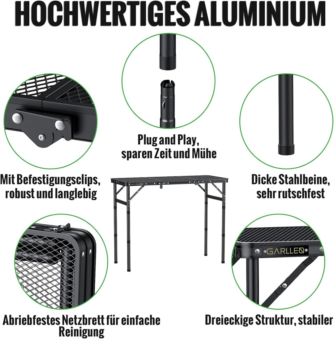 GARLLEN Grilltisch klappbar, 87x40cm & 3 Höhenverstellbar(26/48/70cm), Leicht und Tragbar, Klapptisc