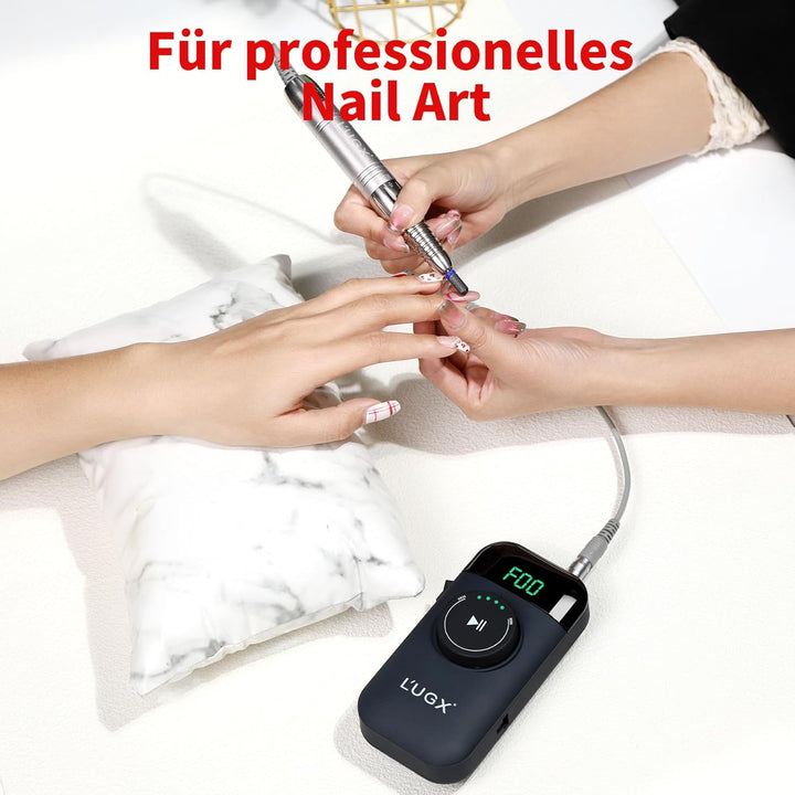 L'UGX Professioneller Nagelfräser Kabellos–Bürstenloser Motor Elektrische Nagelfeile für Gelnägel &