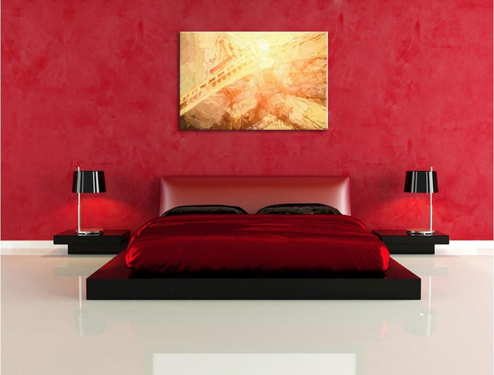 Pixxprint Eiffelturm im Sonnenschein/Format: 100x70cm / Leinwandbild fertig bespannt Wandbild Kunstd