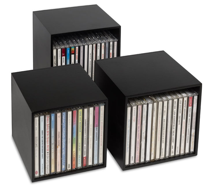 CD-Boxen schwarz, Cubix CD-Aufbewahrungs-Boxen aus Holz, Set mit 3 CD-Boxen. Zur Aufbewahrung von bi