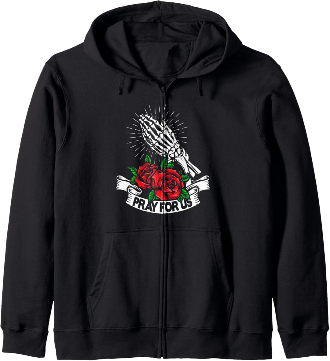 Ästhetisches weiches Grunge-Skelett mit Rosen. Bete für uns Kapuzenjacke