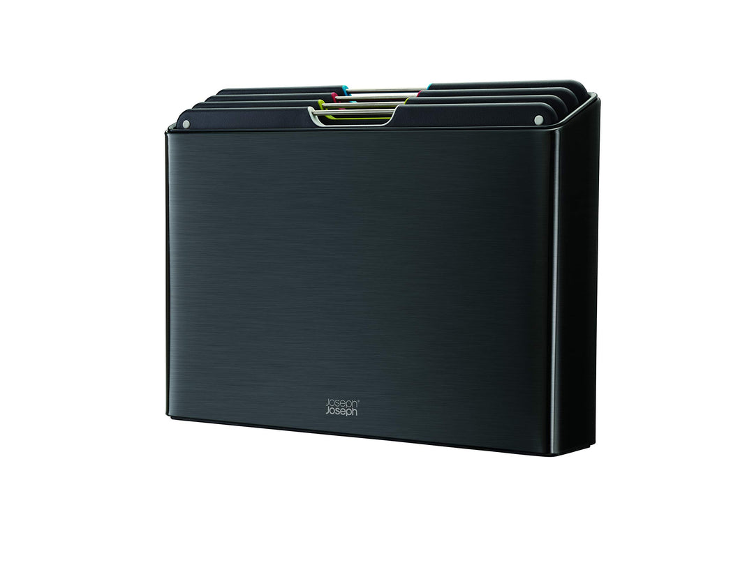 Joseph Joseph Folio Steel 4 Stück Schneidebrett-Set, farbcodierte Anti-Rutsch-Bretter mit Aufbewahru