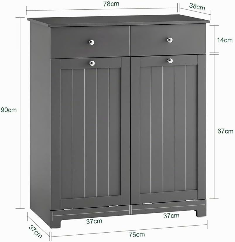 SoBuy Mülleimer Schrank mit 2 Fächern à 45L Mülltrennsystem Grau für Küche | Küchenschrank aus E1 MD