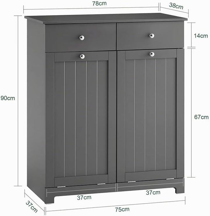 SoBuy Mülleimer Schrank mit 2 Fächern à 45L Mülltrennsystem Grau für Küche | Küchenschrank aus E1 MD