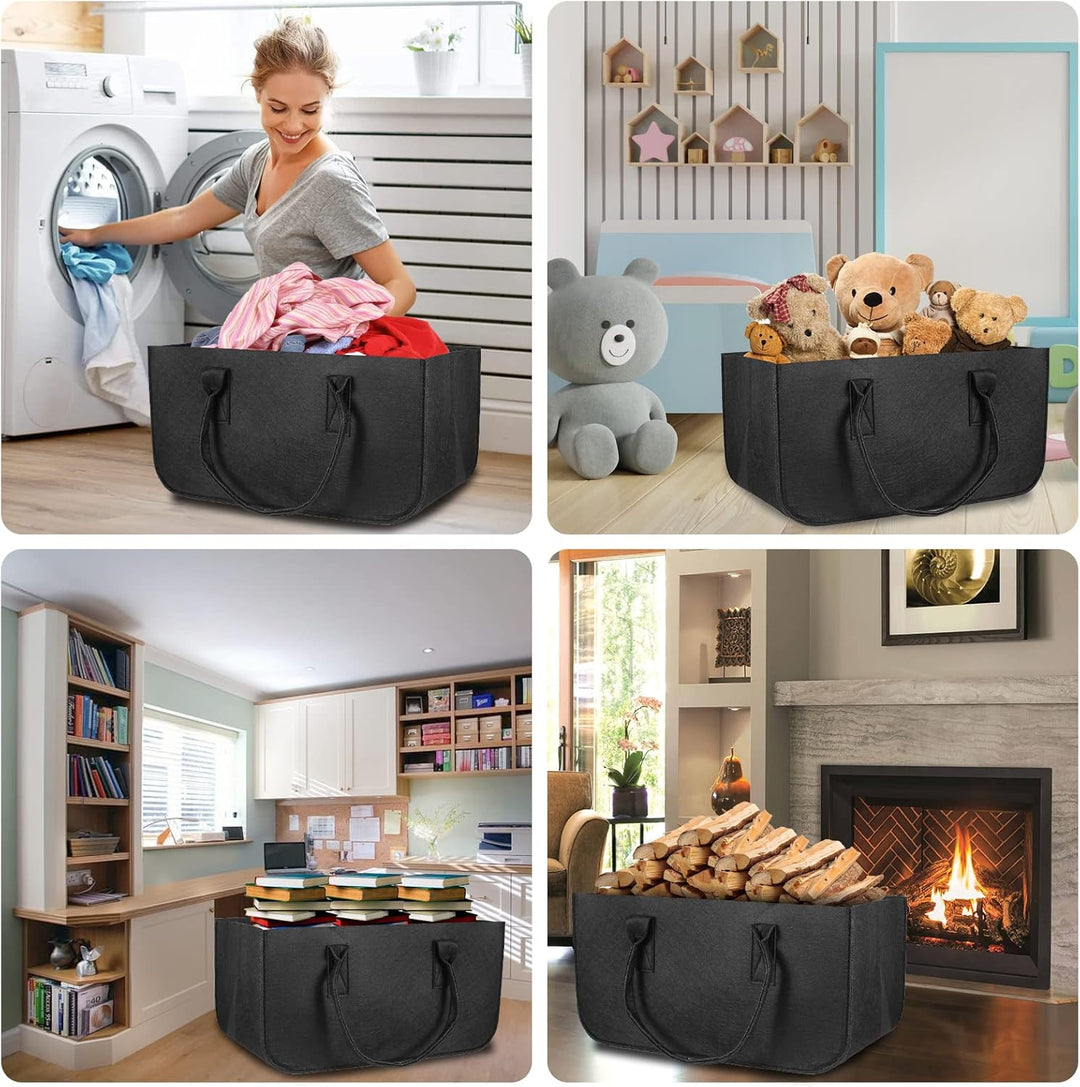 AiQInu Brennholz Filztasche Holzkorb für Kaminholz, Faltbar Feuerholzkorb Schwarz Kaminholztasche Ho