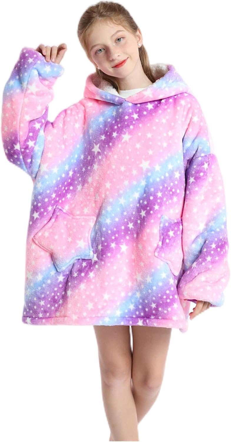 Kinder Übergrosse Hoodie Decke, Kapuzenpullover Sweatshirt mit Ärmel und Tasche,Flanell Kuschelpullo