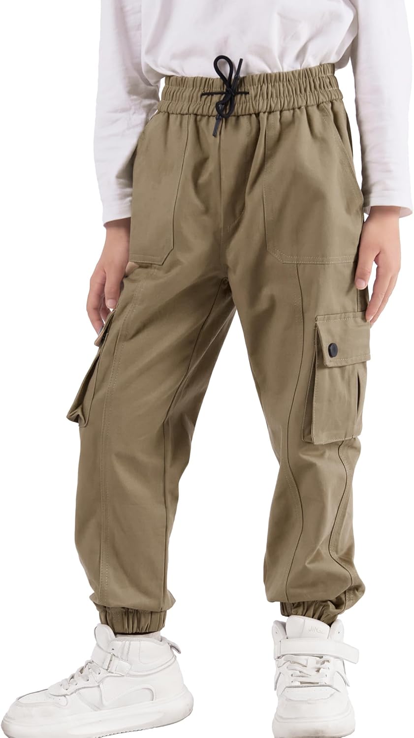 NATUST Kinder Cargo Hose mit elastischem Bund Funktionshose Jungen Jogginghose Outdoor 130 Khaki, 13