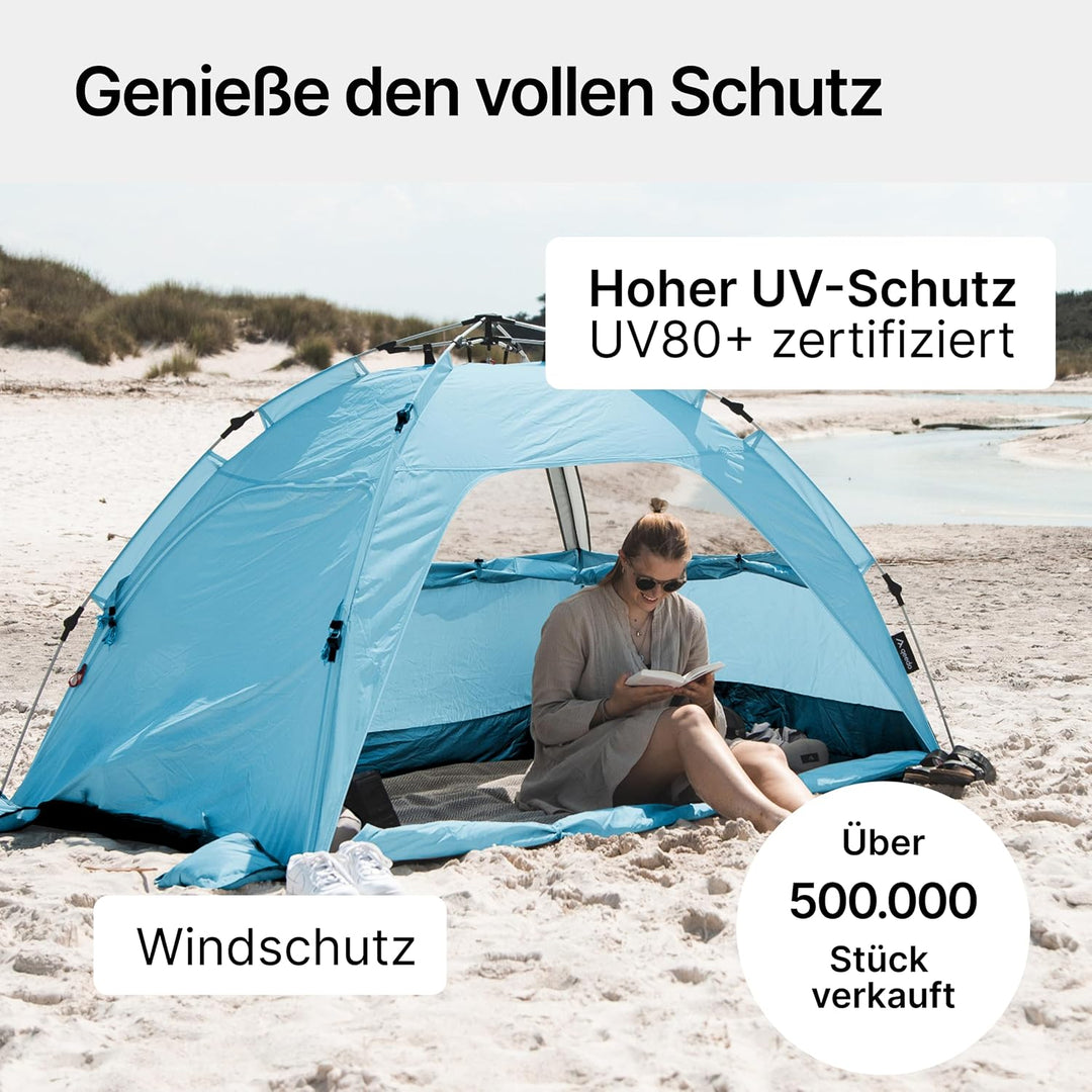 qeedo Quick Palm Strandmuschel mit UV-Schutz (UV80), kleines Packmass, schnell aufzubauender Sonnens
