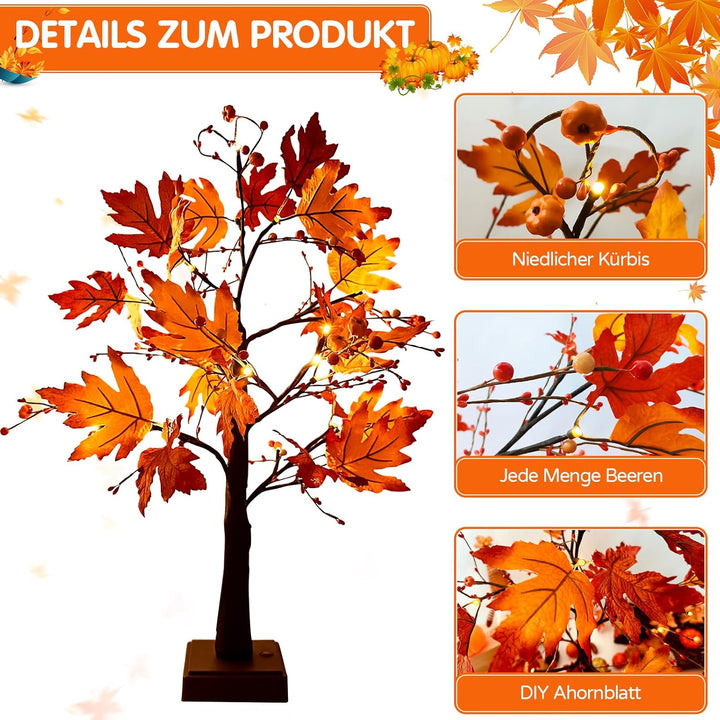 Herbstdeko Ahornblatt Baum Lichter, 61cm Herbst Dekoration Lichterbaum Für Innen mit Timer, Herbst D