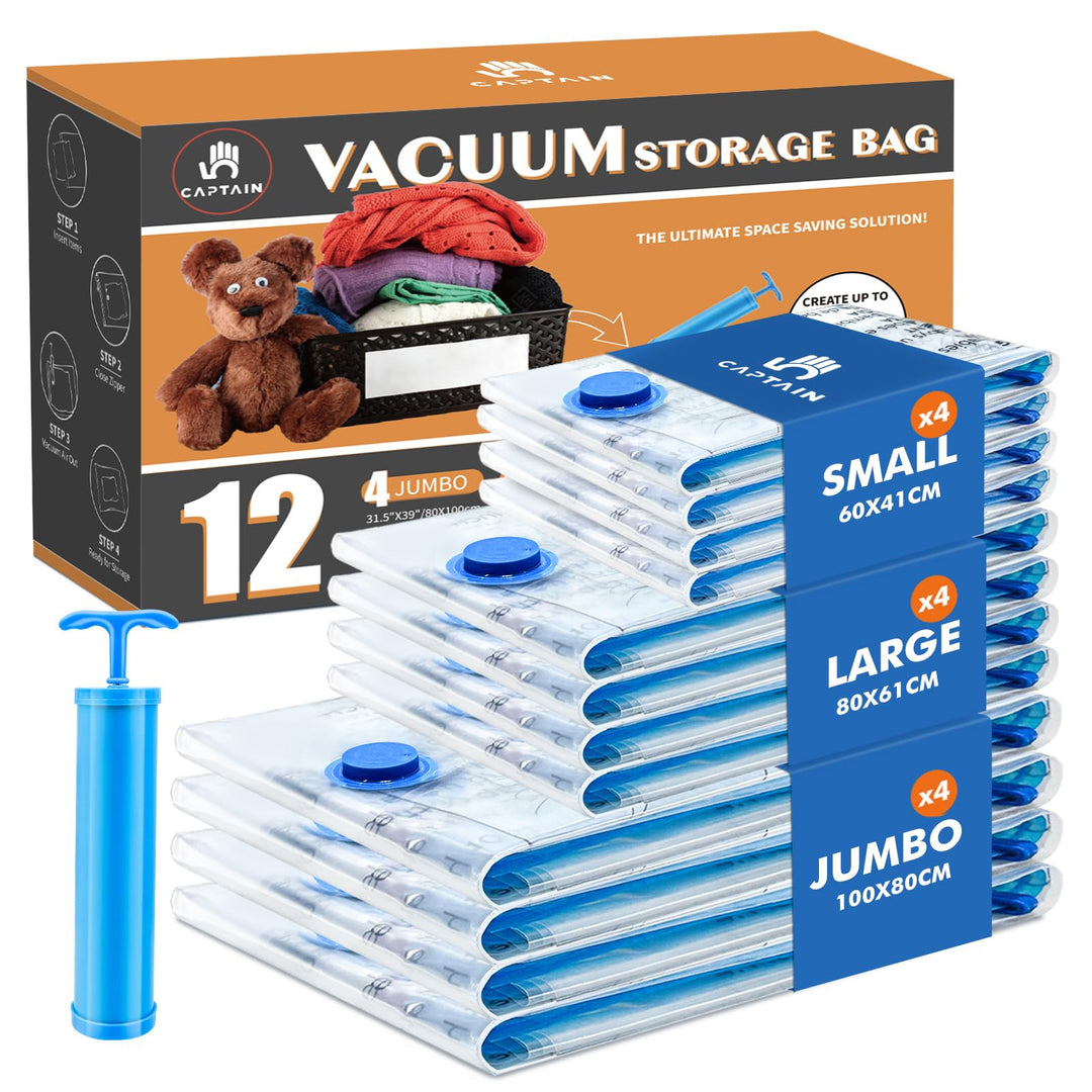 Vakuumbeutel für Kleidung Bettdecken 12 Stück, CaptainFive Vakuumierbeutel 3 Grössen (4 * 100x80cm +