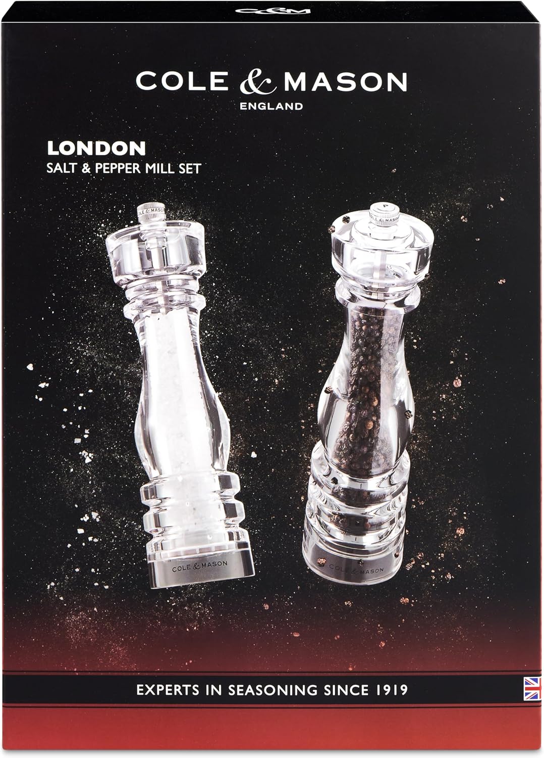 Cole & Mason London Acryl Salz- und Pfeffermühlen-Set, 220 mm, Precision+ Carbon-/Keramik-Mechanisme