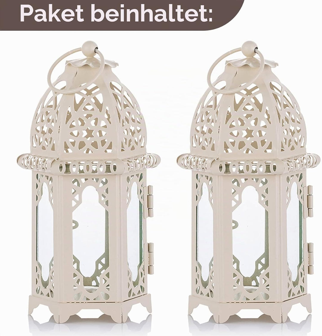 Nuptio Ramadan Laterne Deko Marokkanischen - Metall Glas Kleine Teelichthalter Kerze Laterne 2 Stück
