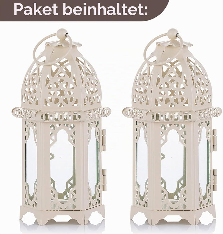 Nuptio Ramadan Laterne Deko Marokkanischen - Metall Glas Kleine Teelichthalter Kerze Laterne 2 Stück