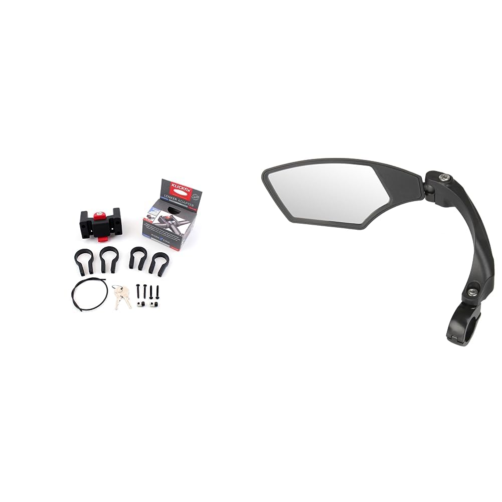 KLICKfix Zubehör Lenkeradapter mit Schloss, Schwarz, One Size Bundle mit Fahrradspiegel, Bundle mit