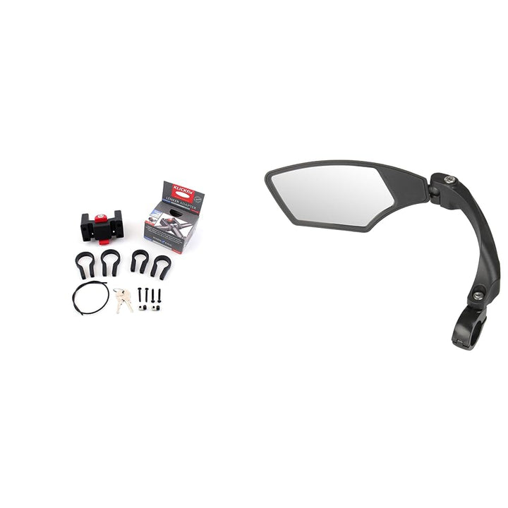 KLICKfix Zubehör Lenkeradapter mit Schloss, Schwarz, One Size Bundle mit Fahrradspiegel, Bundle mit