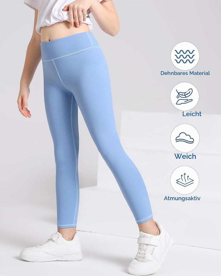 Domee Mädchen Sport Leggings Sporthosen Einfarbig 3er-Pack Kastanienbraun + Hellblau + Grau 6 Jahre,