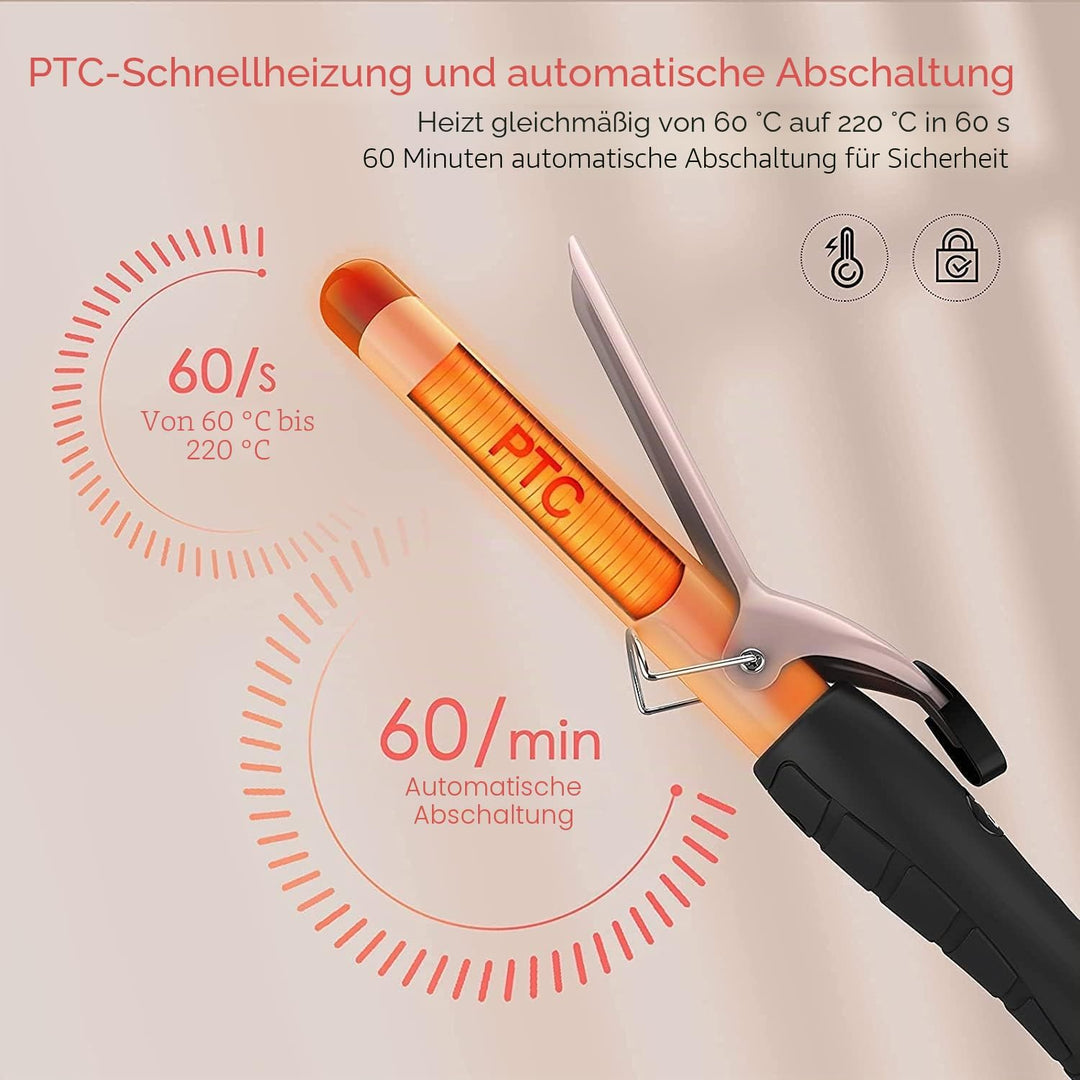 Lockenstab, Lockenstab aus Keramik-Turmalin, LCD-Display, 60-220 einstellbare Temperatur, schnelles