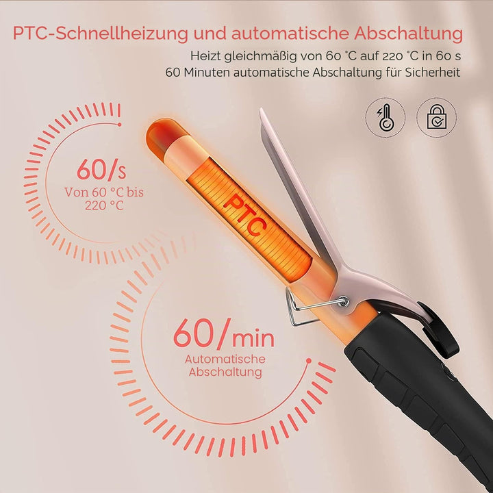 Lockenstab, Lockenstab aus Keramik-Turmalin, LCD-Display, 60-220 einstellbare Temperatur, schnelles