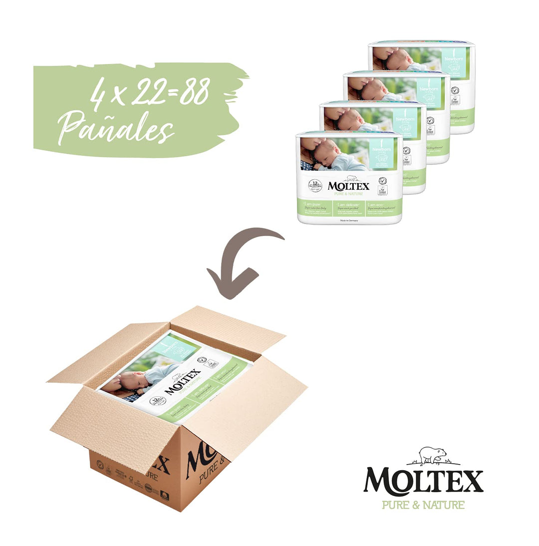 Moltex Pure & Nature Ökologische Windeln Grösse 1 (2-5 kg) - 88 Windeln Grösse 1 (88 Stück), Grösse
