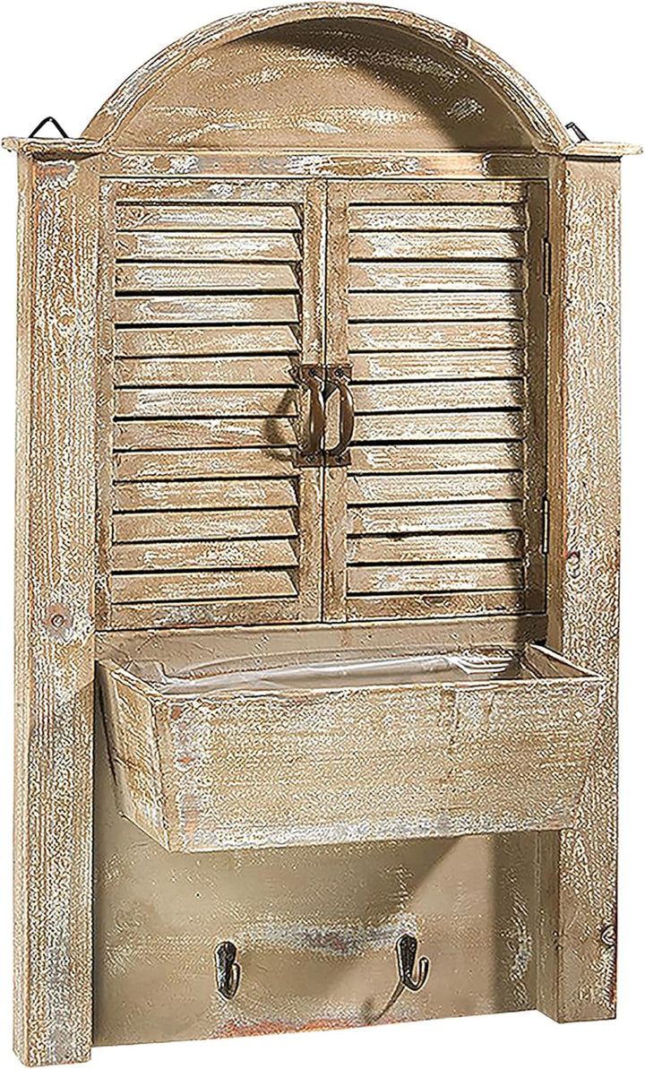 Kobolo Deko-Fensterladen - Holz - braun - Schublade zum Bepflanzen - 44x14x76