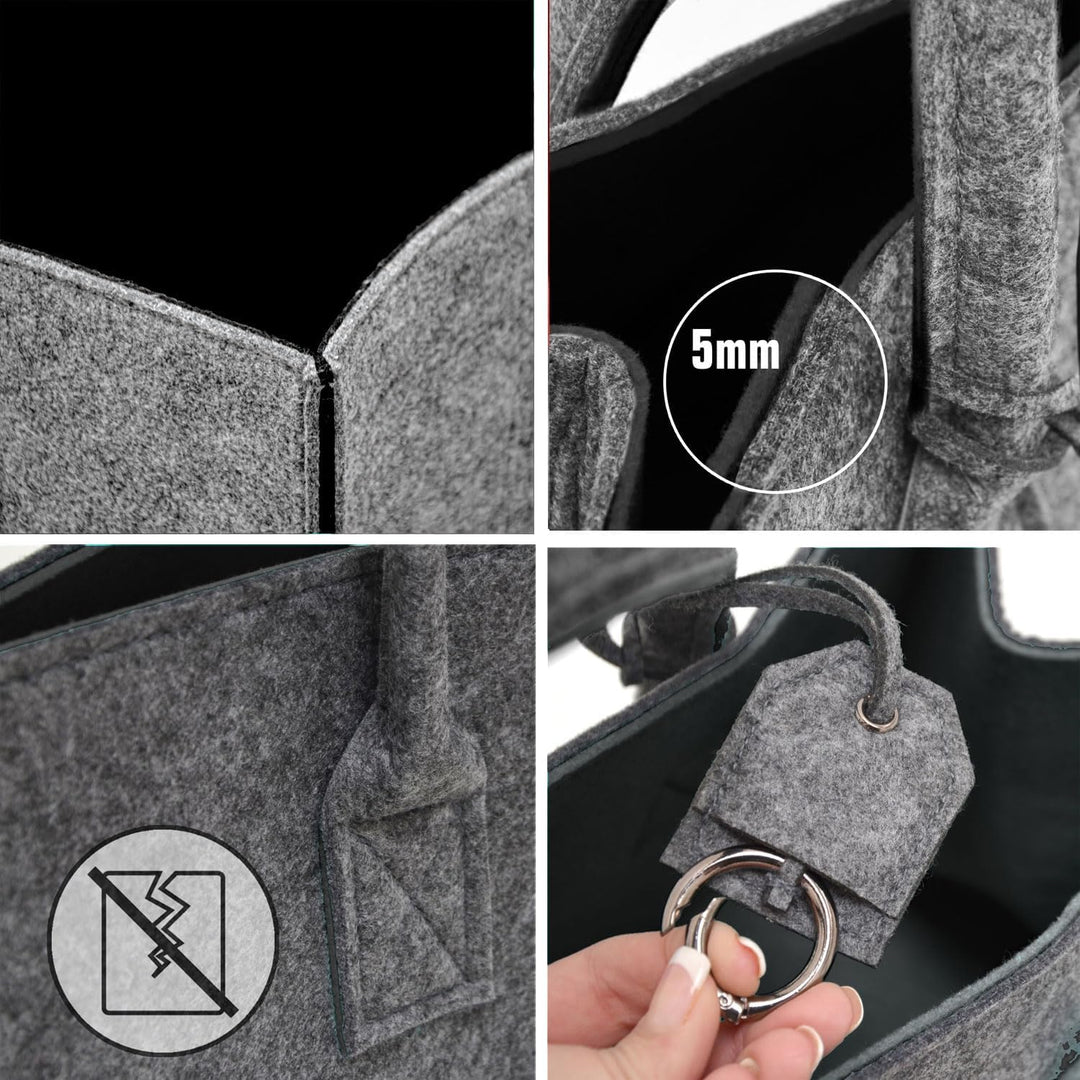 DuneDesign Bis 25kg: Shopping Bag Filz XXL - 50x25x25 Schwerlast Filztasche Gross - Kamintasche für