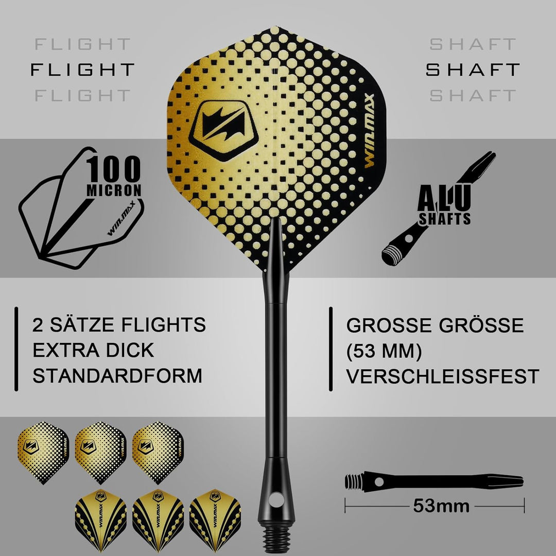 WIN.MAX Dartpfeile 90% Tungsten 3 Stück 90% Wolfram 18 Gramm Dart professionelle Gold, Gold