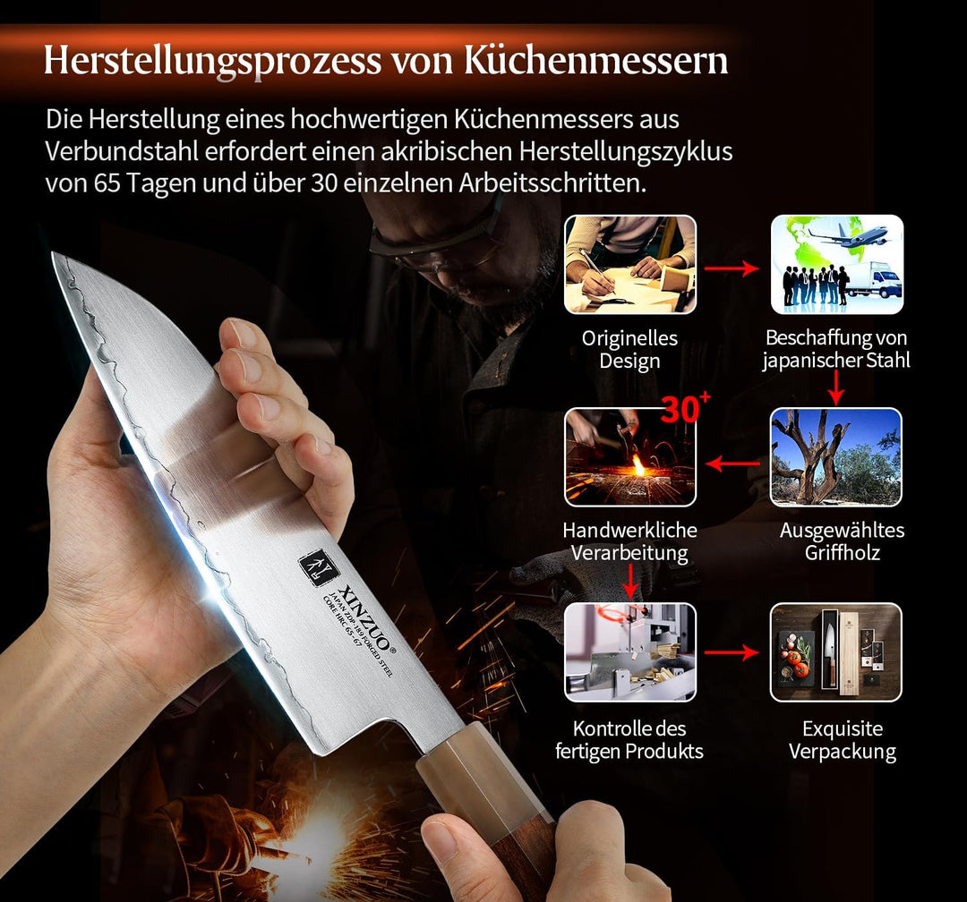 XINZUO 18.3cm Japanisches Santokumesser, Profi Küchenmesser Japanischer ZDP-189-Pulverstahl Chefmess